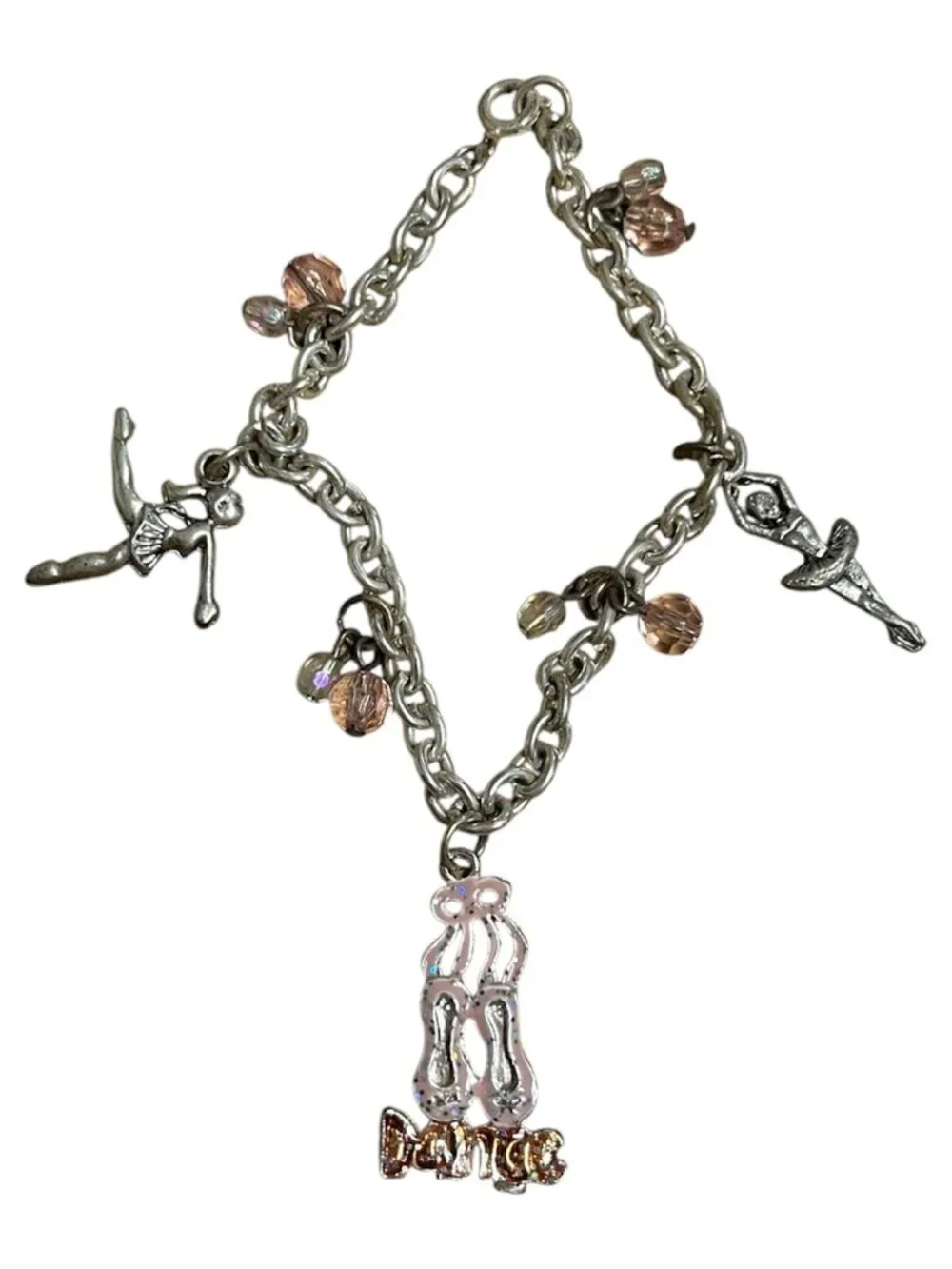 Vintage Youth Girls Silver Tone Dance Ballerina Charm Bracelet